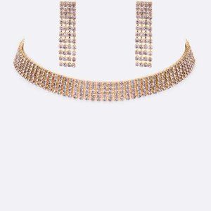 5 Row Color Crystal Rhinestone Choker Set - Gold/Purple